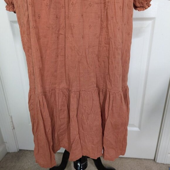 Old Navy Clip Dot Midi Dress Womens Size XXL Rust Long Sleeve V Neck Tiered - Picture 5 of 13